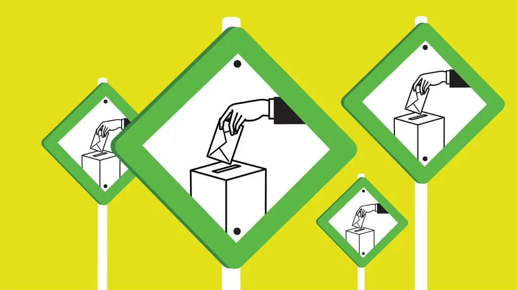 Dibujo de varias urnas de votación