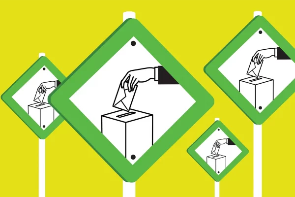 Dibujo de varias urnas de votación