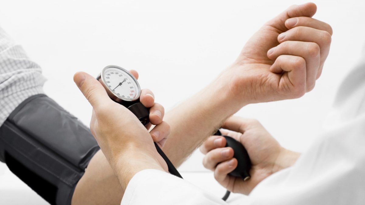 Blood pressure measuring studio shot
