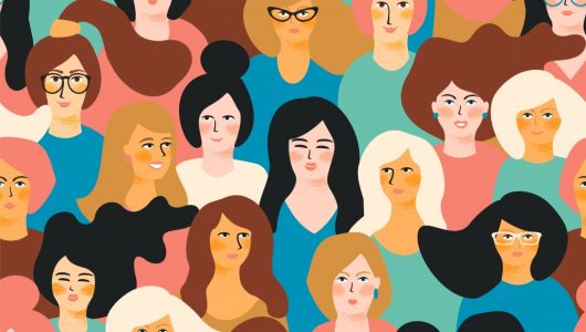 International Womens Day. Vector seamless pattern with women faces. Design element.